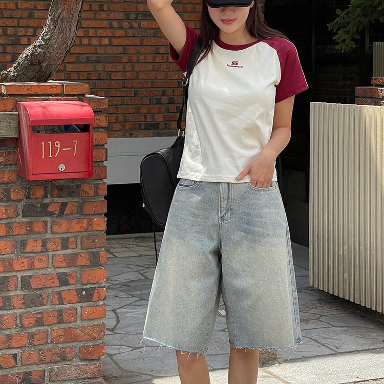 ベーシックセミクロップラグラン半袖Tシャツ WHITE