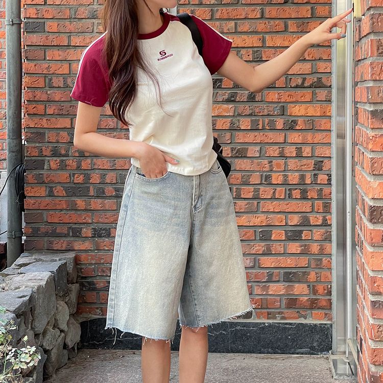 ベーシックセミクロップラグラン半袖Tシャツ WHITE
