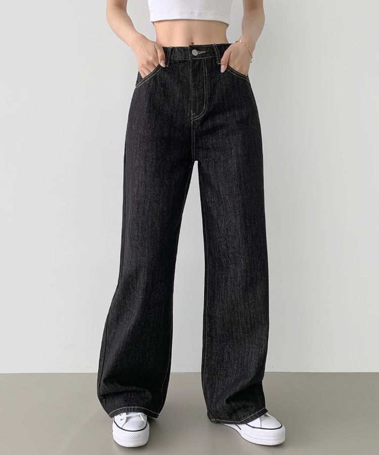 2XL4계절 논페이드 생지 뒷밴딩 와이드핏 데님팬츠 블랙