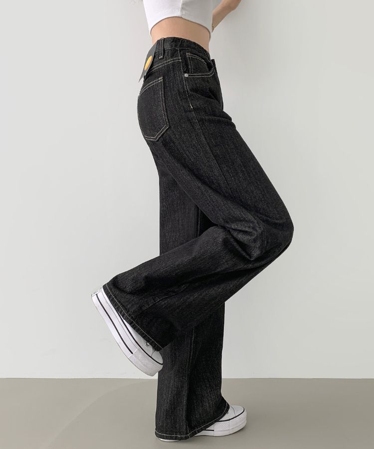 2XL4계절 논페이드 생지 뒷밴딩 와이드핏 데님팬츠 블랙
