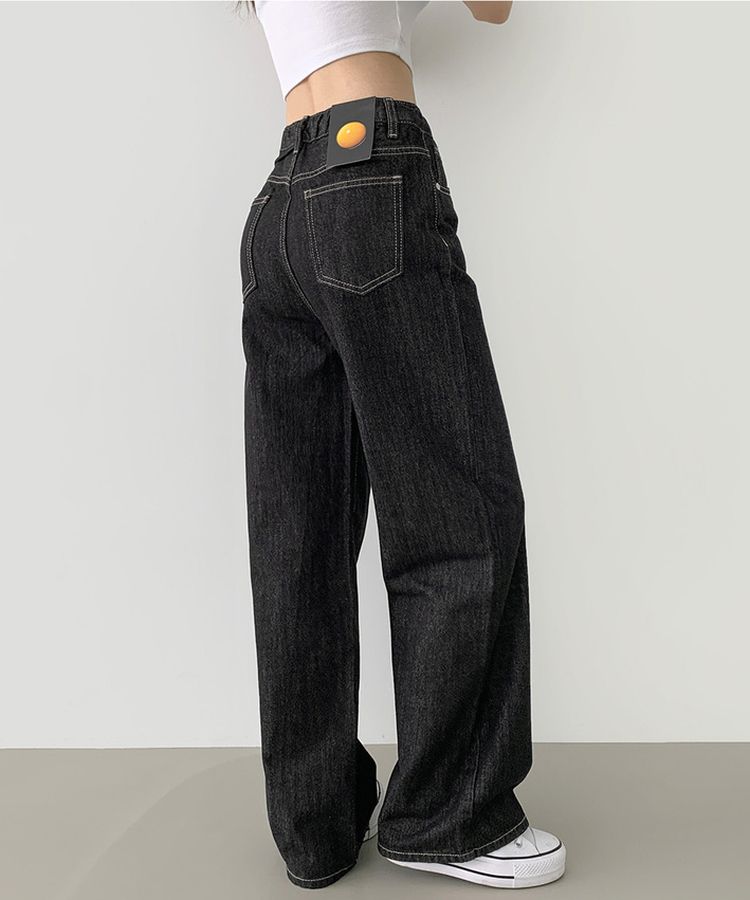 2XL4계절 논페이드 생지 뒷밴딩 와이드핏 데님팬츠 블랙
