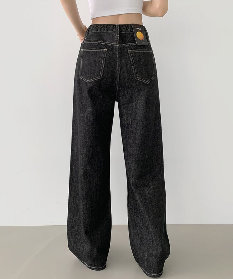 2XL4계절 논페이드 생지 뒷밴딩 와이드핏 데님팬츠 블랙