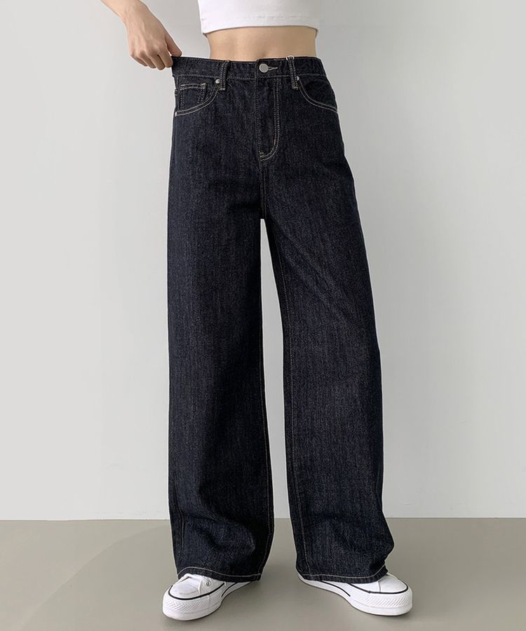 2XL4계절 논페이드 생지 뒷밴딩 와이드핏 데님팬츠 블루