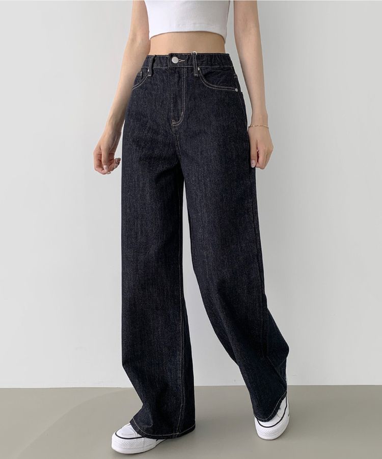 2XL4계절 논페이드 생지 뒷밴딩 와이드핏 데님팬츠 블루