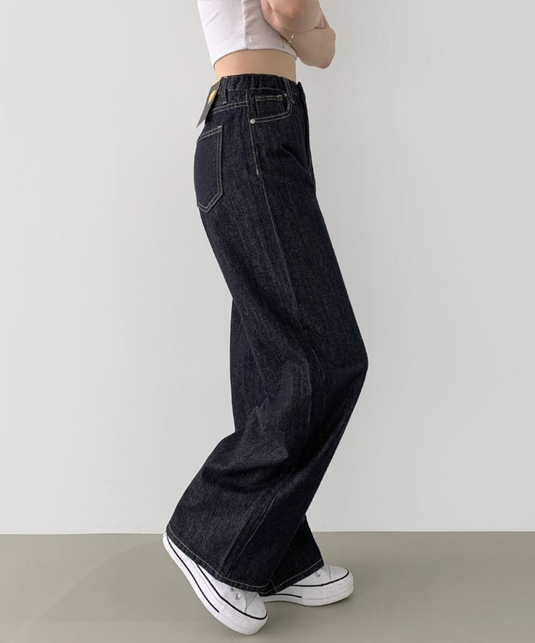 2XL4계절 논페이드 생지 뒷밴딩 와이드핏 데님팬츠 블루