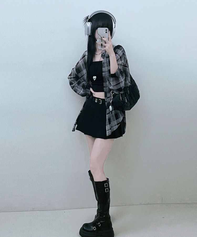 シャツ シースルールーズフィットチェックシャツ BLACK