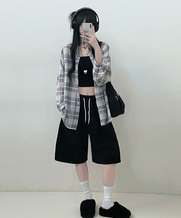 シャツ シースルールーズフィットチェックシャツ WHITE
