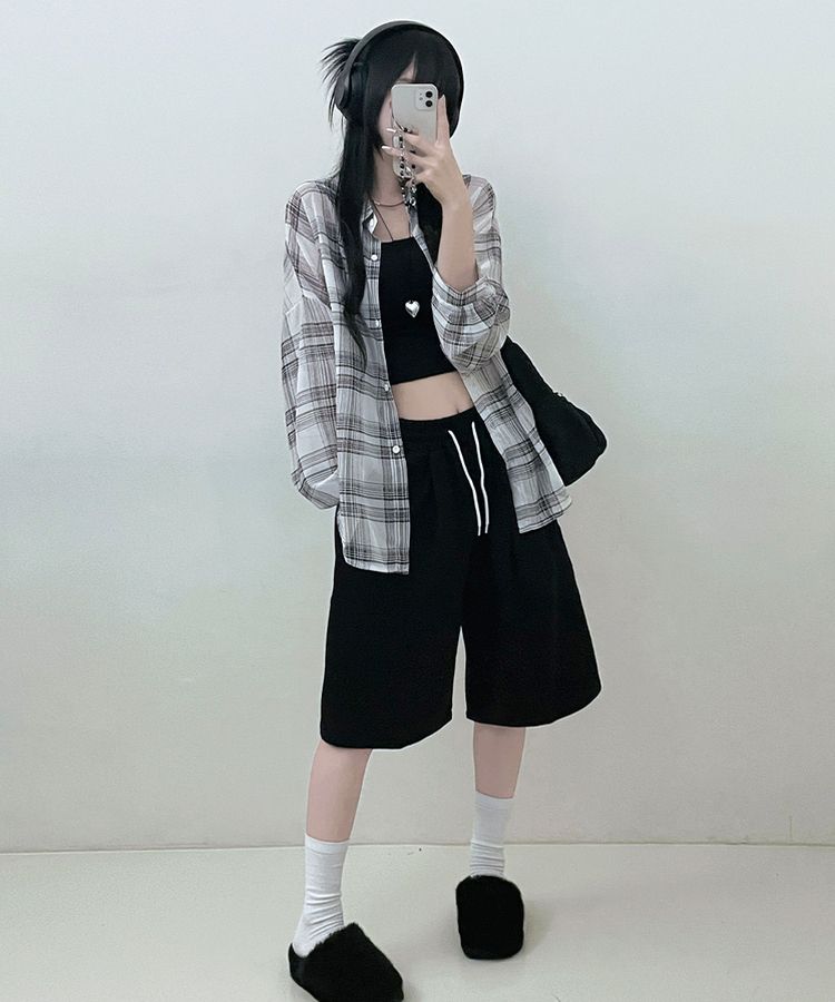 シャツ シースルールーズフィットチェックシャツ WHITE