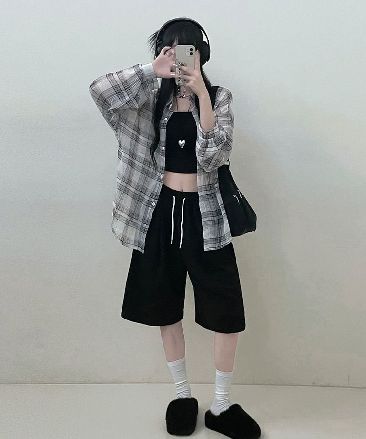 シャツ シースルールーズフィットチェックシャツ WHITE