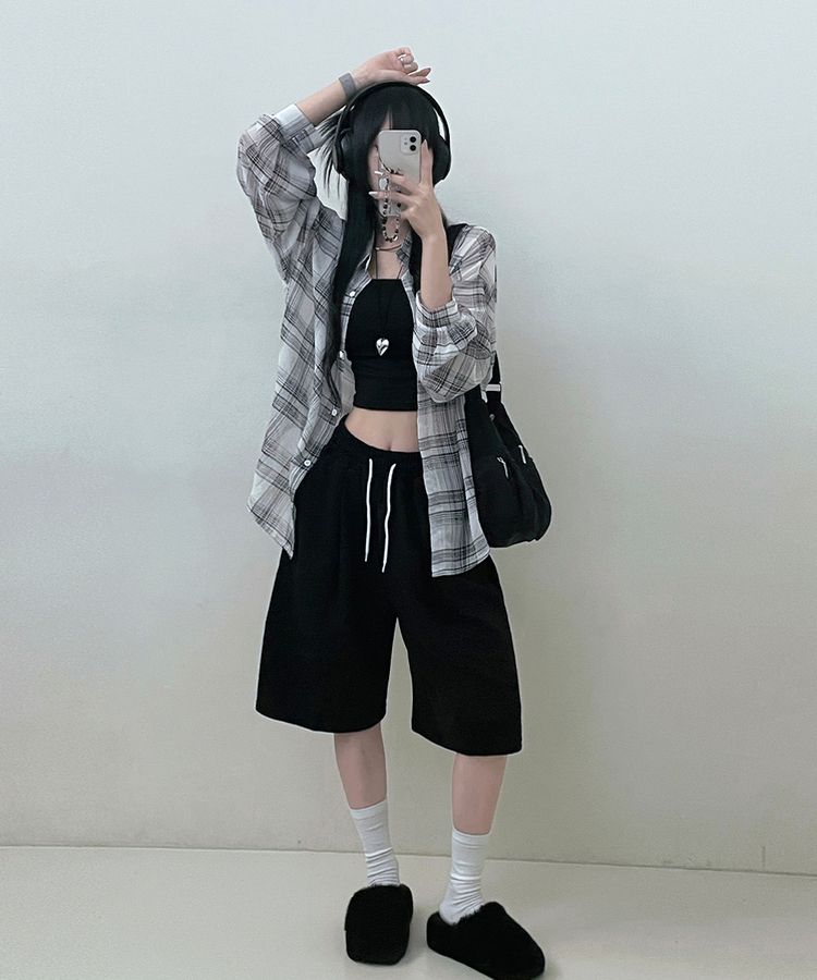 シャツ シースルールーズフィットチェックシャツ WHITE