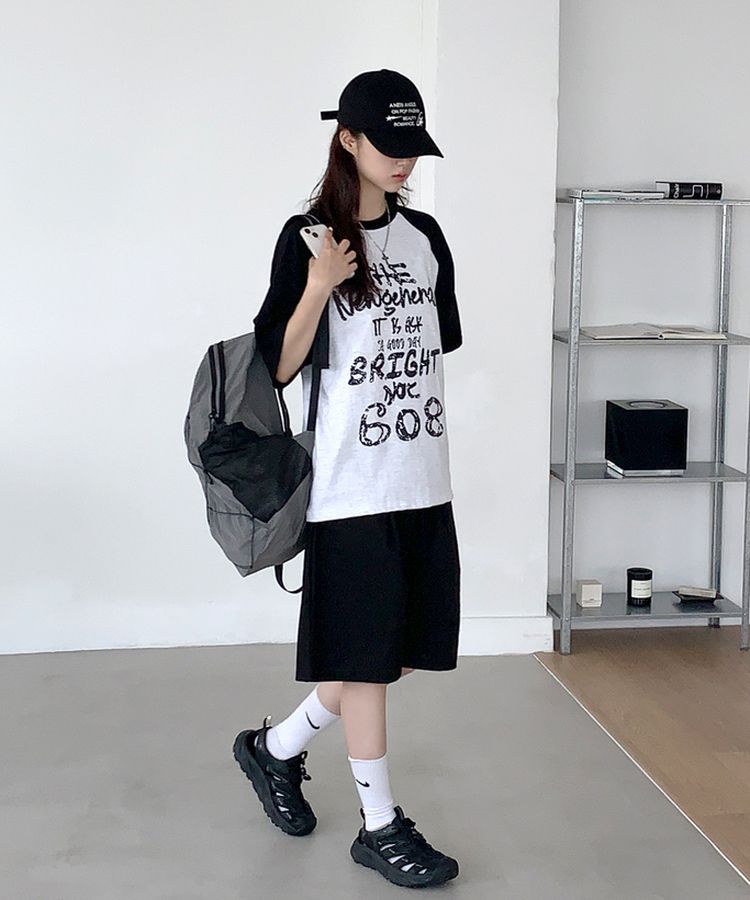ブライトラグラン半袖Tシャツ BLACK