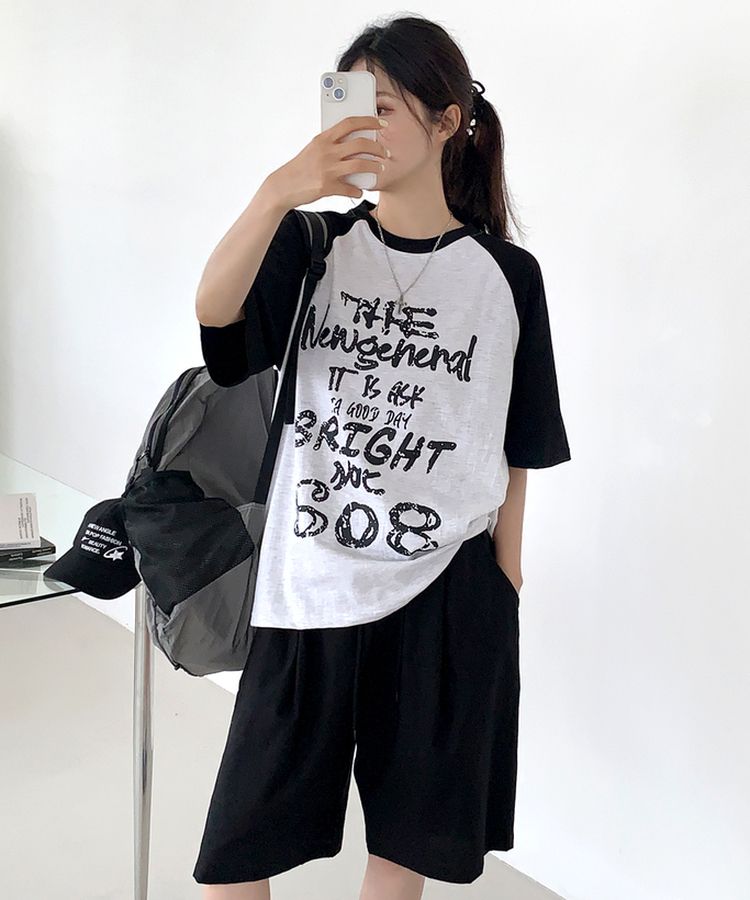 ブライトラグラン半袖Tシャツ BLACK