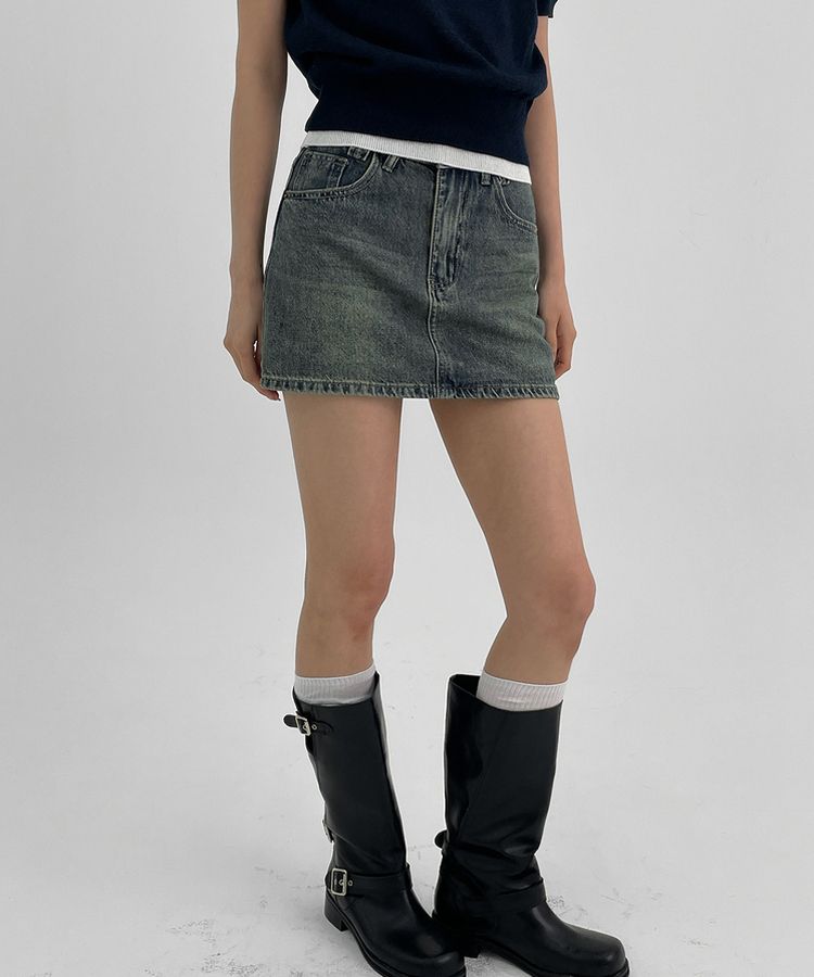 ウォッシングデニムミニスカートパンツ DARK BLUE
