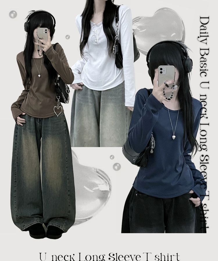 긴팔버전 체형커버 랍빠유넥 라운드 여유핏 긴팔티 아이보리