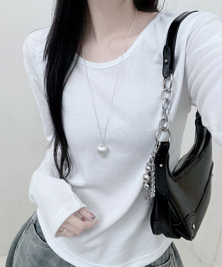 긴팔버전 체형커버 랍빠유넥 라운드 여유핏 긴팔티 아이보리