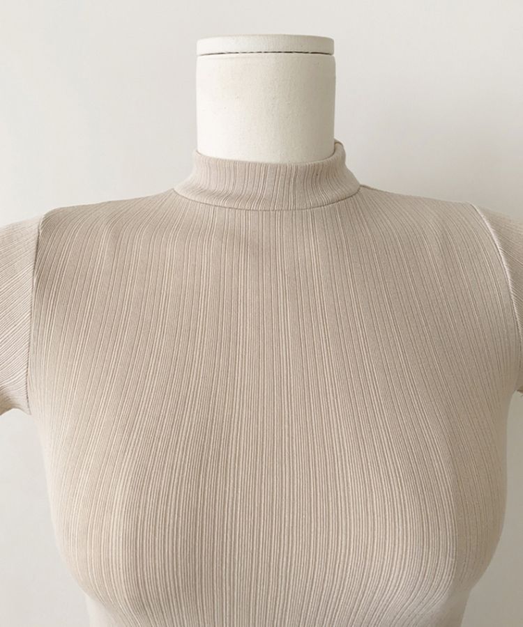 ハイネックスリムフィット半袖リブTシャツ