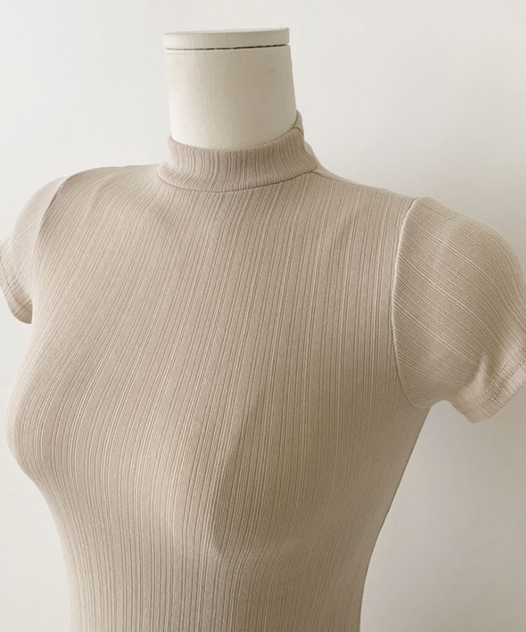 ハイネックスリムフィット半袖リブTシャツ