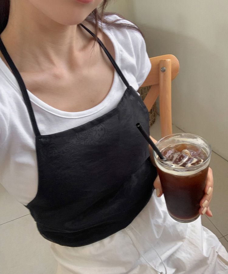 レイヤードホルターネックビスチェブラウス BLACK