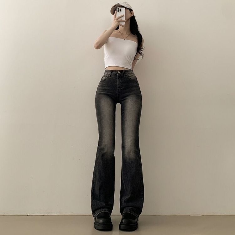 ハイウエストブーツカットウォッシングデニムパンツ｜デニム｜韓国