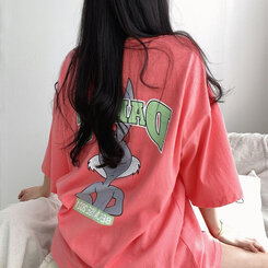 半袖Tシャツ ラビットプリント半袖Tシャツ ピンク