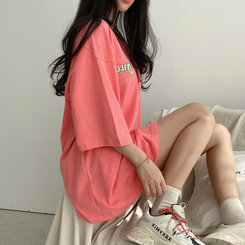 半袖Tシャツ ラビットプリント半袖Tシャツ ピンク