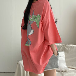 半袖Tシャツ ラビットプリント半袖Tシャツ ピンク