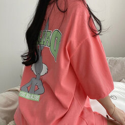 半袖Tシャツ ラビットプリント半袖Tシャツ ピンク
