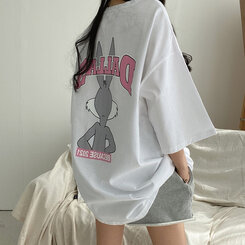 半袖Tシャツ ラビットプリント半袖Tシャツ ホワイト