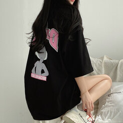 半袖Tシャツ ラビットプリント半袖Tシャツ ブラック