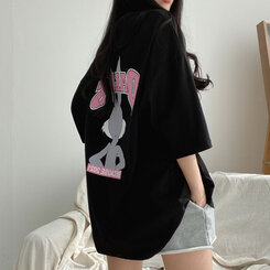 半袖Tシャツ ラビットプリント半袖Tシャツ ブラック