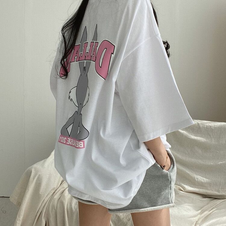 ラビットプリント半袖Tシャツ ホワイト