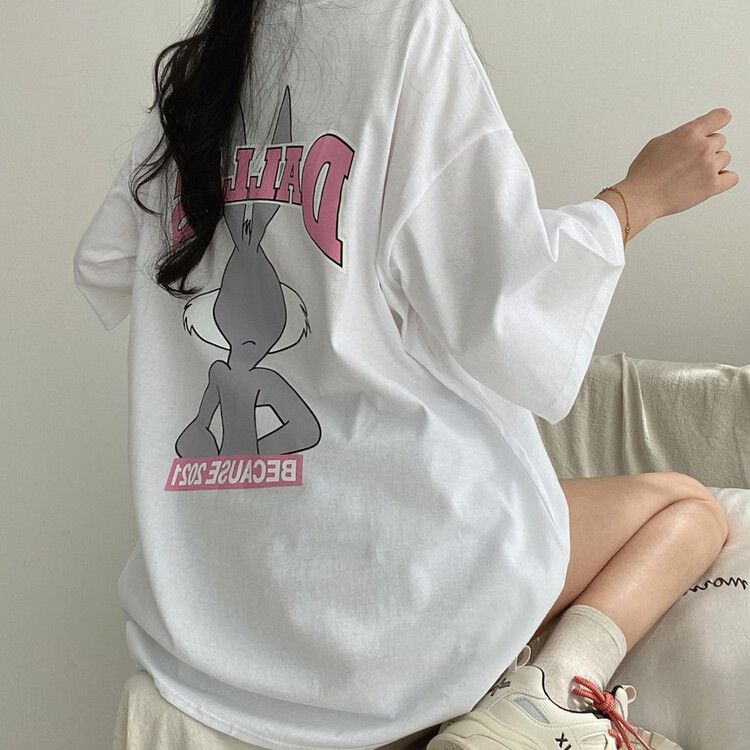 ラビットプリント半袖Tシャツ ホワイト