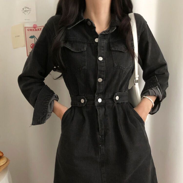 フロントボタンデニムステッチミニワンピース | ファッション