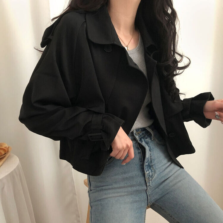 풀 디테일 크롭 트렌치 자켓 블랙