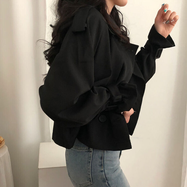 풀 디테일 크롭 트렌치 자켓 블랙