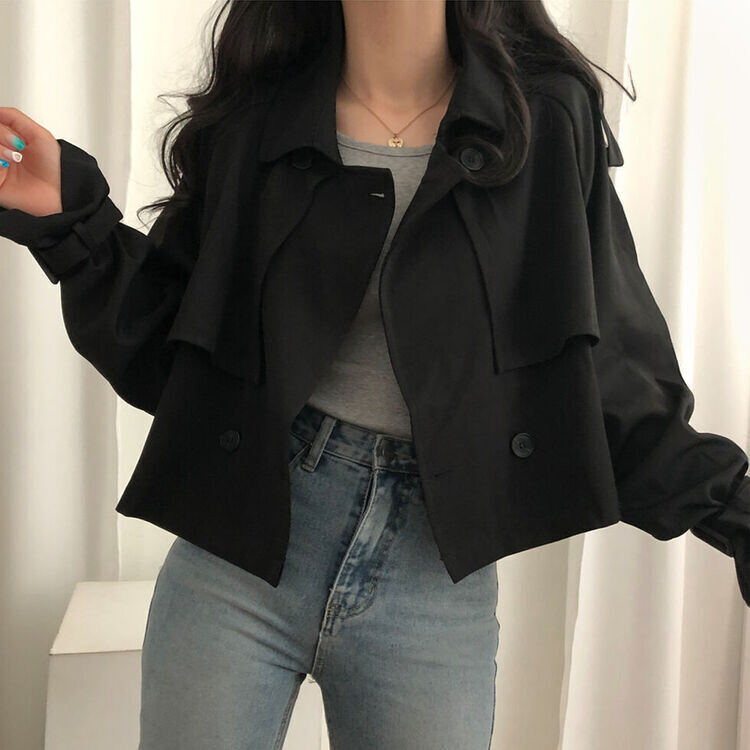 풀 디테일 크롭 트렌치 자켓 블랙