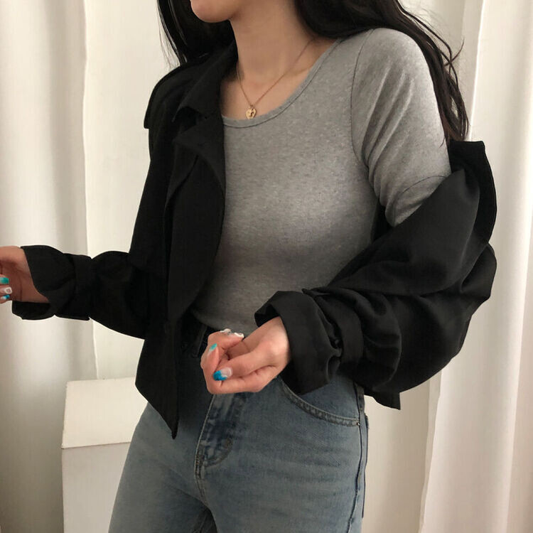 풀 디테일 크롭 트렌치 자켓 블랙