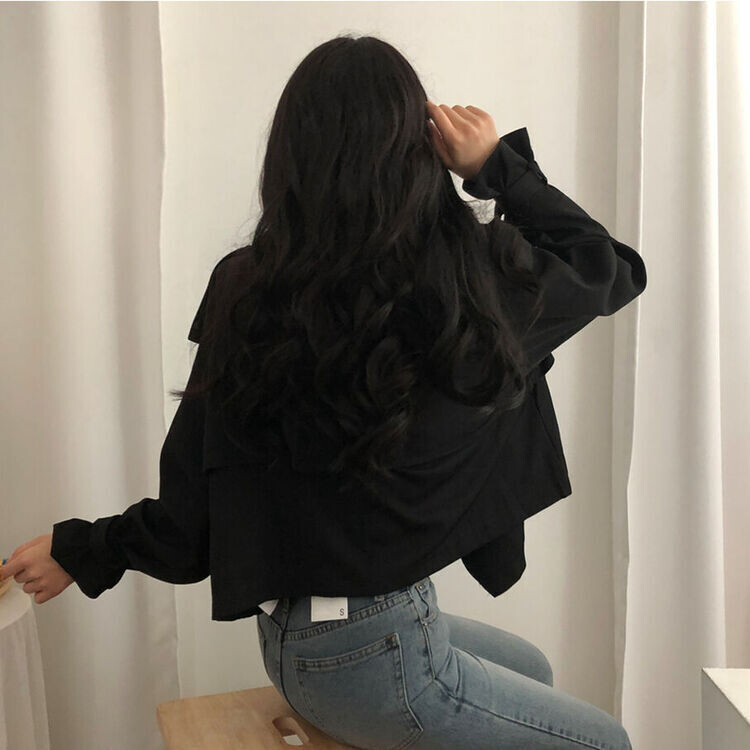 풀 디테일 크롭 트렌치 자켓 블랙