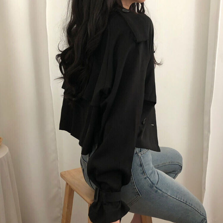 풀 디테일 크롭 트렌치 자켓 블랙