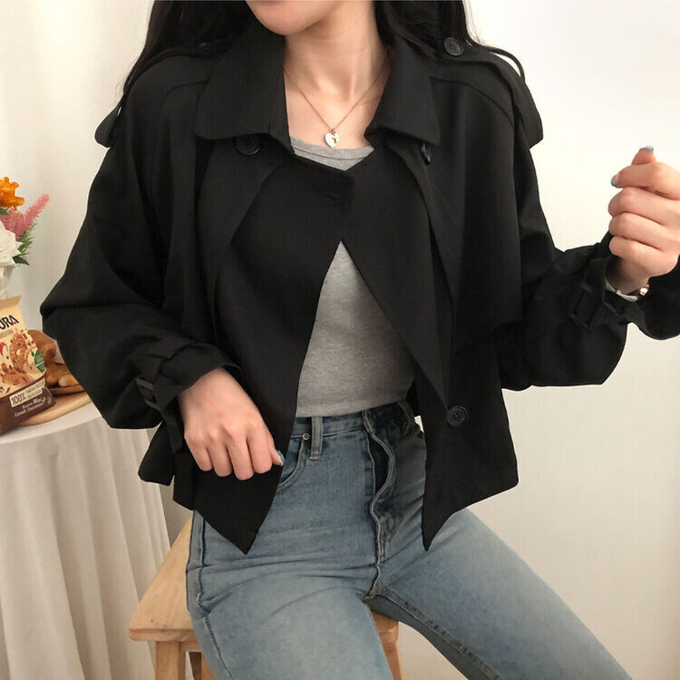 풀 디테일 크롭 트렌치 자켓 블랙