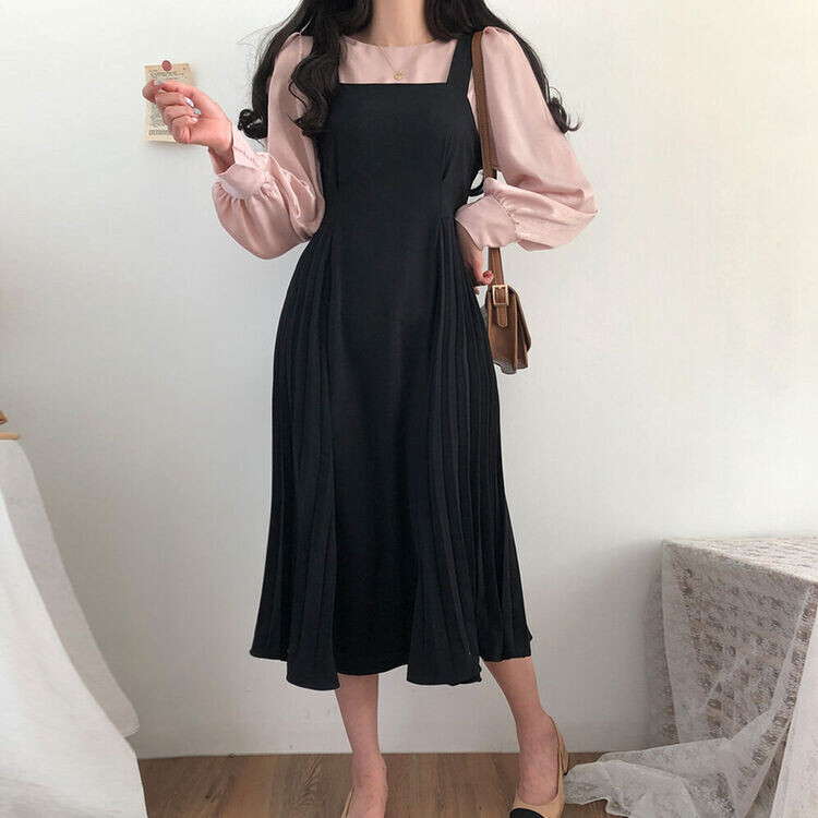 プリーツリボンビスチェロングワンピース｜ワンピース｜韓国