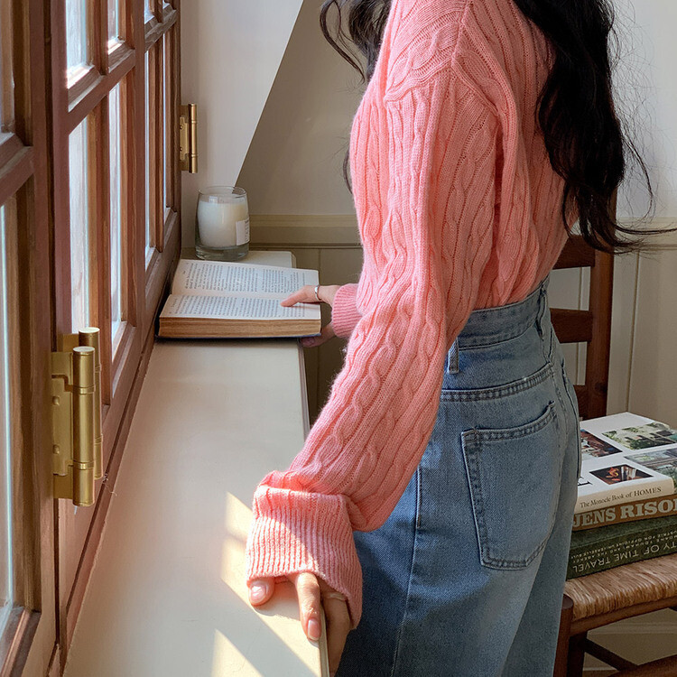 [캐시미어]7days 매일 입는 15컬러 꽈배기 라운드 니트 라이트핑크