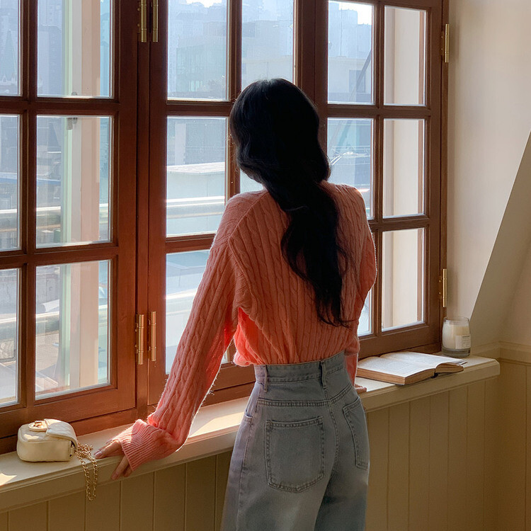 [캐시미어]7days 매일 입는 15컬러 꽈배기 라운드 니트 라이트핑크