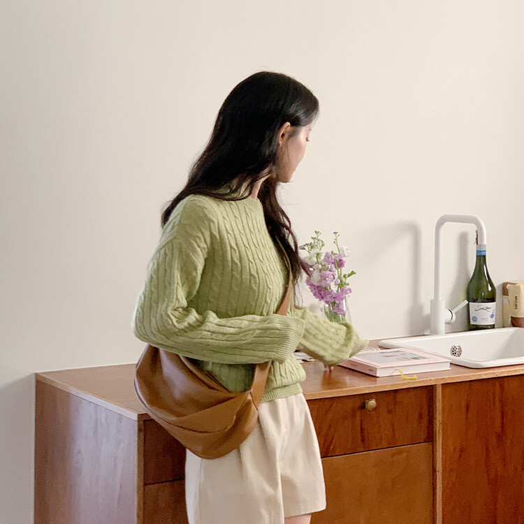 [캐시미어]7days 매일 입는 15컬러 꽈배기 라운드 니트 그린