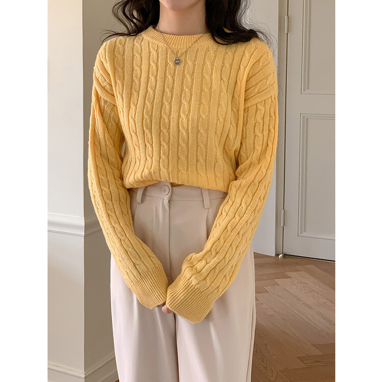 [캐시미어]7days 매일 입는 15컬러 꽈배기 라운드 니트 옐로우