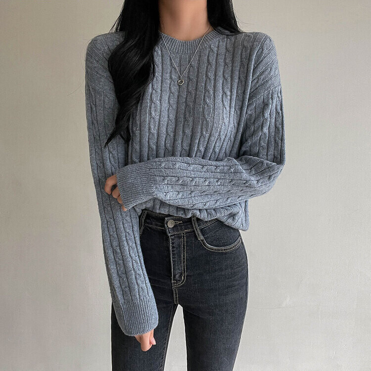 [캐시미어]7days 매일 입는 15컬러 꽈배기 라운드 니트 블루