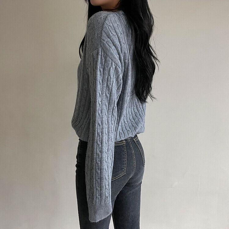 [캐시미어]7days 매일 입는 15컬러 꽈배기 라운드 니트 블루