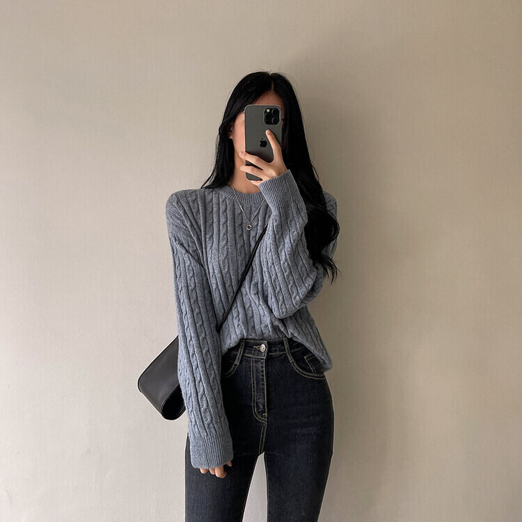 [캐시미어]7days 매일 입는 15컬러 꽈배기 라운드 니트 블루