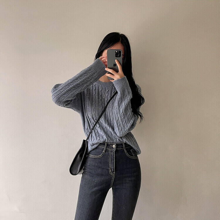 [캐시미어]7days 매일 입는 15컬러 꽈배기 라운드 니트 블루