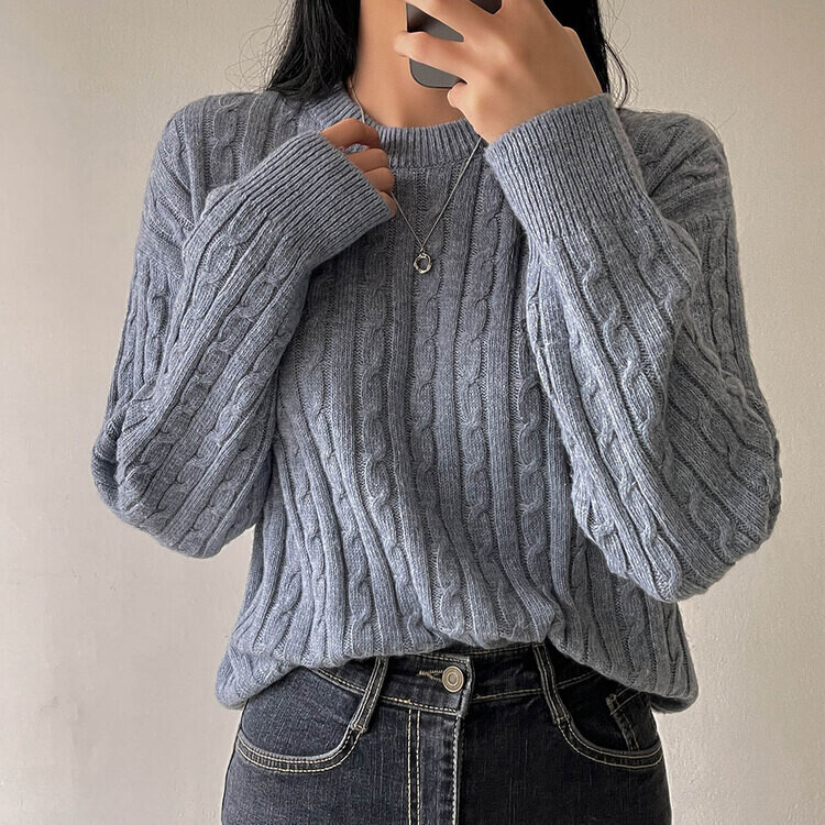 [캐시미어]7days 매일 입는 15컬러 꽈배기 라운드 니트 블루